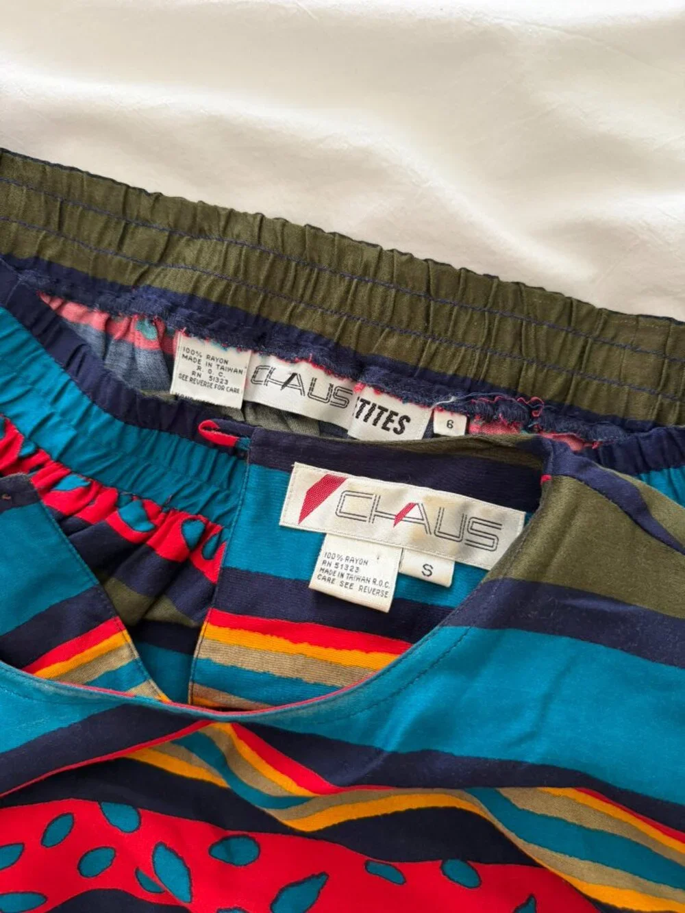 Chaus Petites Colorful Striped 2 Piece Skirt Top Set Size S
